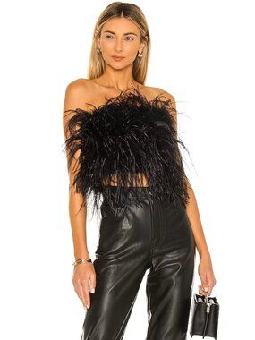 💥CHIC SEXY GLAM!💥LAMARQUE x REVOLVE ZAINA COBALT LUXURIOUS OSTRICH FEATHER TOP